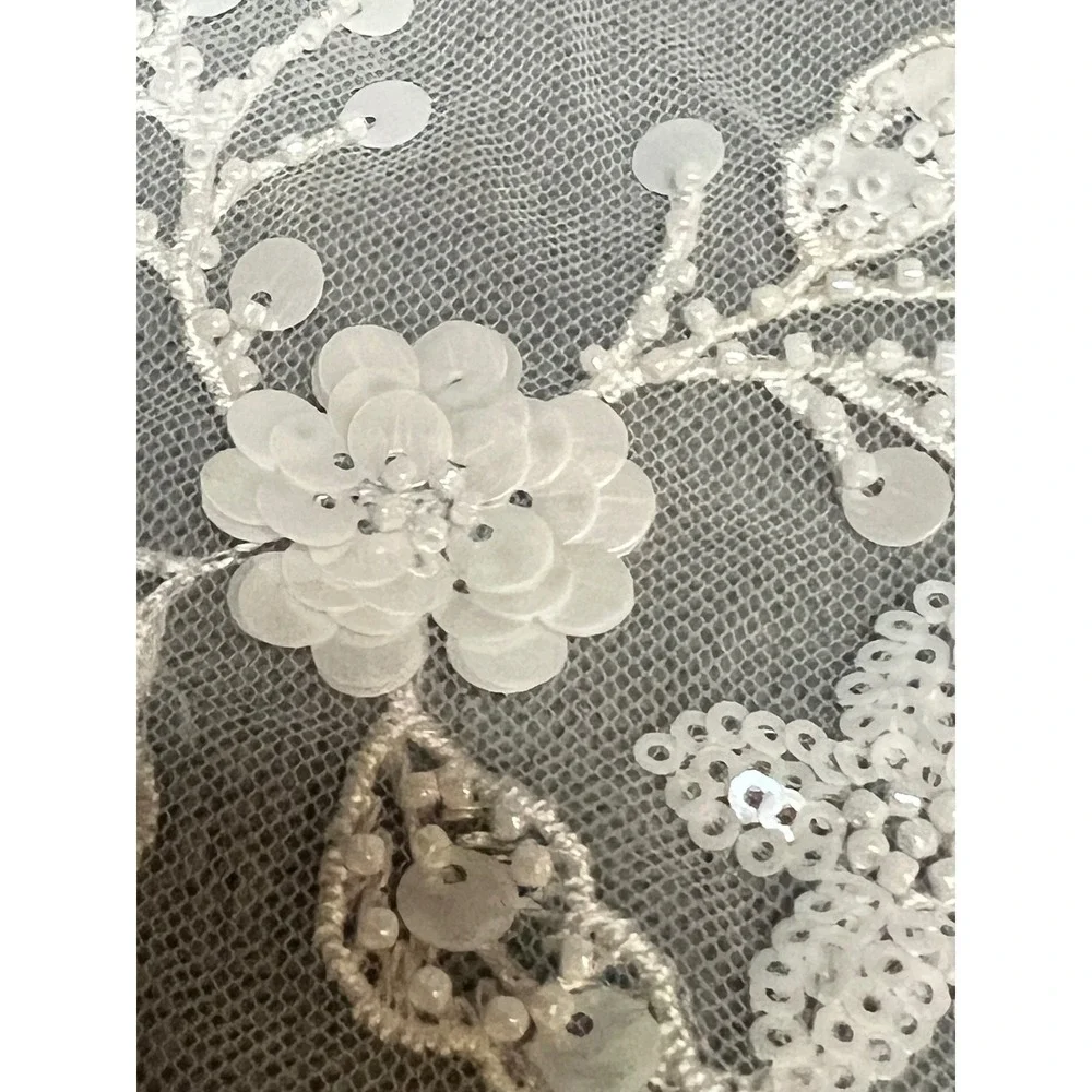 White Sequin Floral Tulle Applique + 6 Yellow Butterfly Patches Bridal Craft